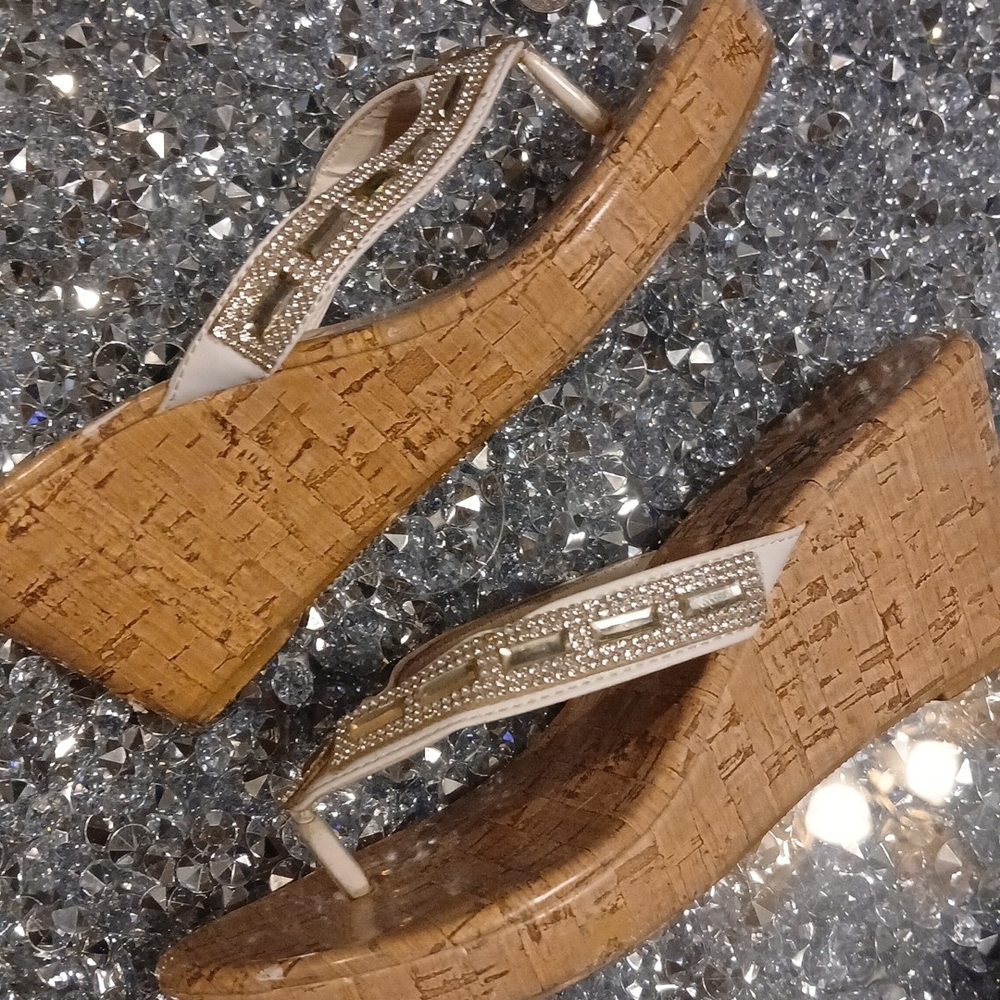 Chic Cream Wedge Sandals with Rhinestone Accents